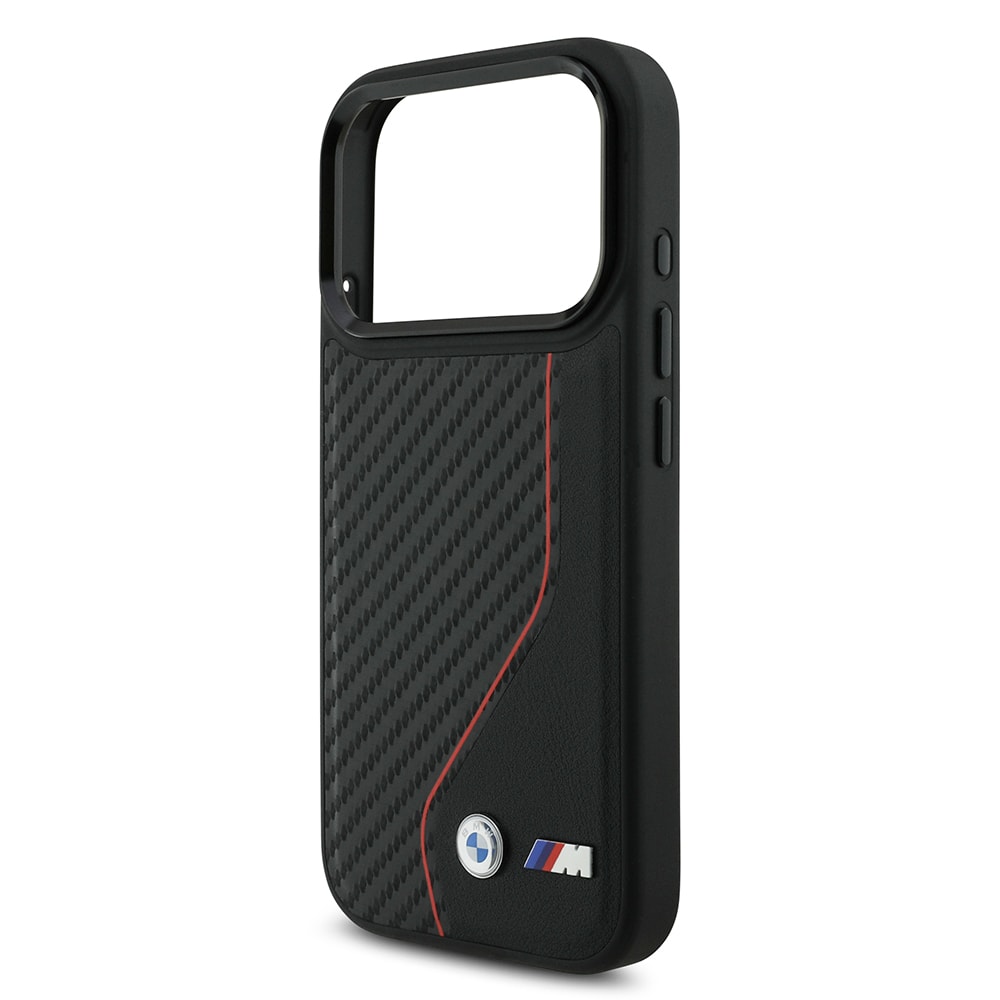 Apple iPhone 17 Pro Kılıf BMW Orjinal Lisanslı M-safe Şarj Özellikli Metal BMW ve M Logolu PU Karbon Tasarımlı Kapak
