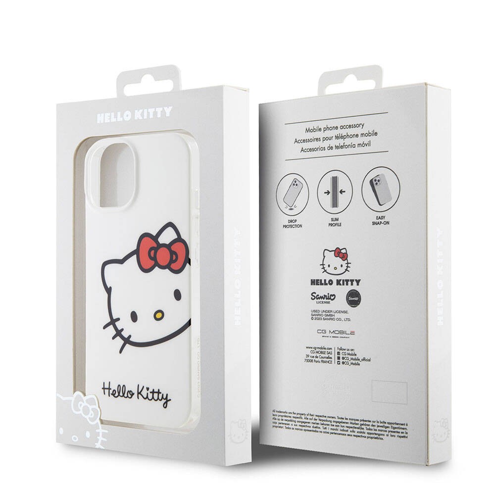 iPhone 15 Kılıf Hello Kitty Orjinal Lisanslı Yazı ve İkonik Logolu Kitty Head Kılıf