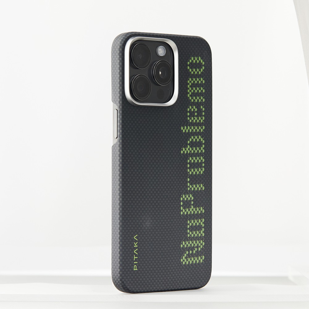 iPhone 15 Pro Kılıf Magsafe Şarj Özellikli Lumintex Teknolojili Fosforlu Aramid Fiber Pitaka Tactile Woven Aries Serisi Kılıf
