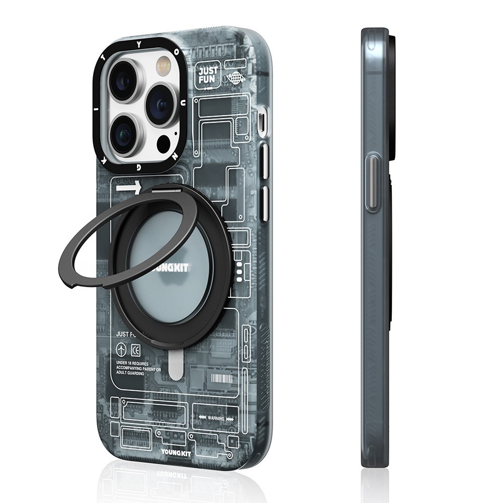 iPhone 14 Pro Kılıf Magsafe Şarj Özellikli Youngkit 360° Standlı Technology Serisi Kılıf