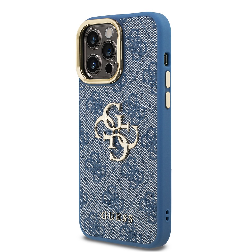Apple iPhone 13 Pro Max Kılıf Guess Orjinal Lisanslı PU Deri 4G Desenli Metal Büyük 4G ve Yazı Logolu Kamera Standlı Kapak