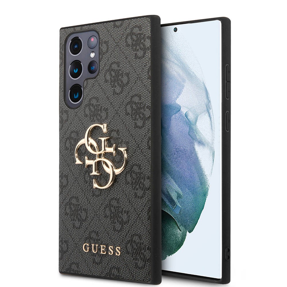 Galaxy S24 Ultra Kılıf Guess Orjinal Lisanslı PU Deri Yazı ve 4G Metal Logolu Desenli Kılıf