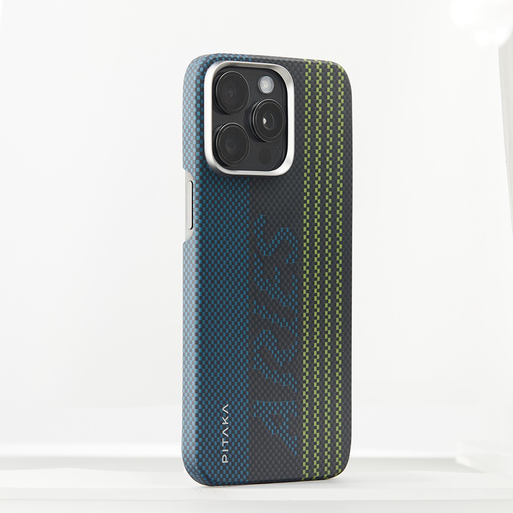 iPhone 15 Pro Kılıf Magsafe Şarj Özellikli Lumintex Teknolojili Fosforlu Aramid Fiber Pitaka Tactile Woven Aries Serisi Kılıf