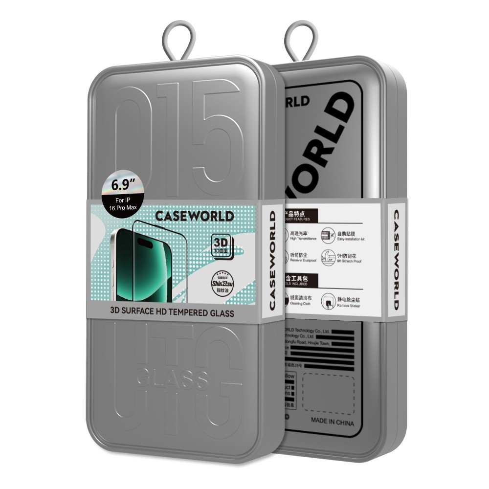 Apple iPhone 16 Pro CaseWorld 0.25mm HD 3D Temperli Cam Ekran Koruyucu + Uygulama Aparatlı