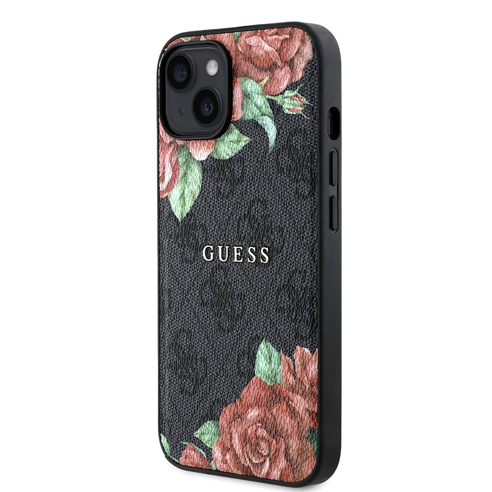 iPhone 14 Kılıf Guess Orjinal Lisanslı Magsafe Şarj Özellikli Gül Baskılı 4G Desenli Yazı Logolu Kılıf