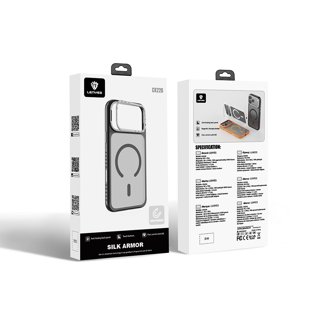 Apple iPhone 17 Pro Kılıf M-safe Şarj Özellikli Metal Kamera Standlı Lenyes CK226 PC Kapak