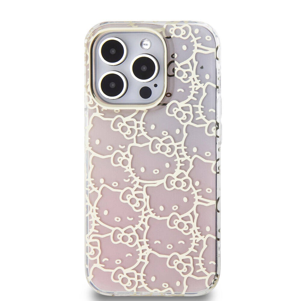 iPhone 15 Pro Kılıf Hello Kitty Orjinal Lisanslı Renk Geçişli Elektroplating Kaplama Kitty Head Desenli Kılıf