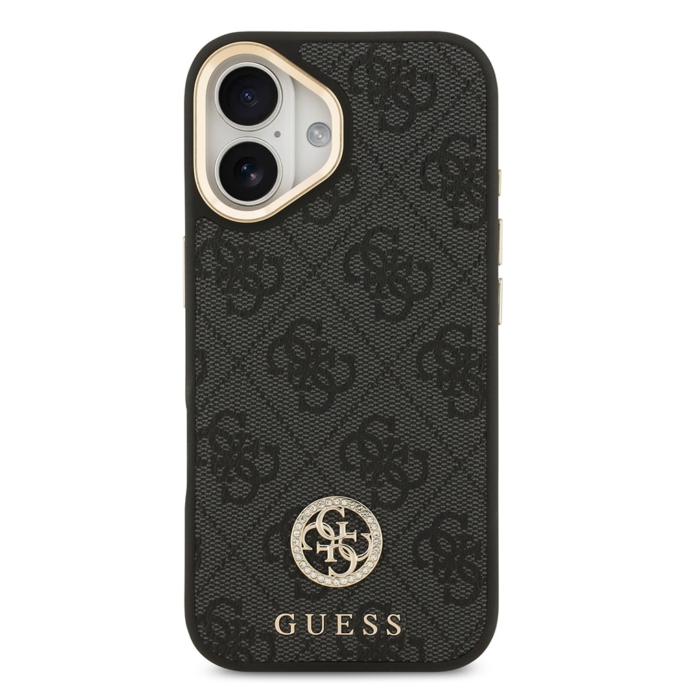Apple iPhone 17 Kılıf Guess Orjinal Lisanslı M-safe Şarj Özellikli Gold Metal Kamera Çerçeveli Taşlı 4G Logolu Kapak