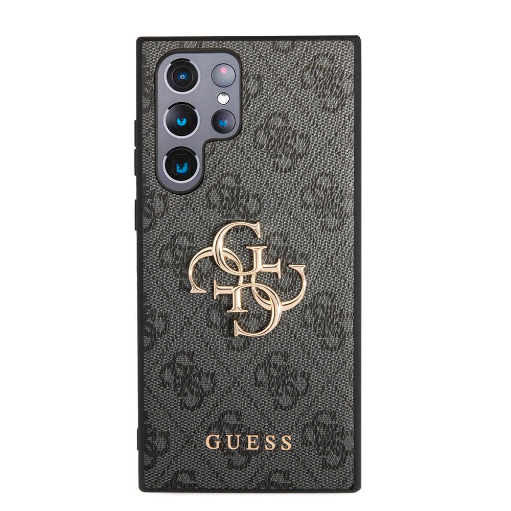 Galaxy S24 Ultra Kılıf Guess Orjinal Lisanslı PU Deri Yazı ve 4G Metal Logolu Desenli Kılıf