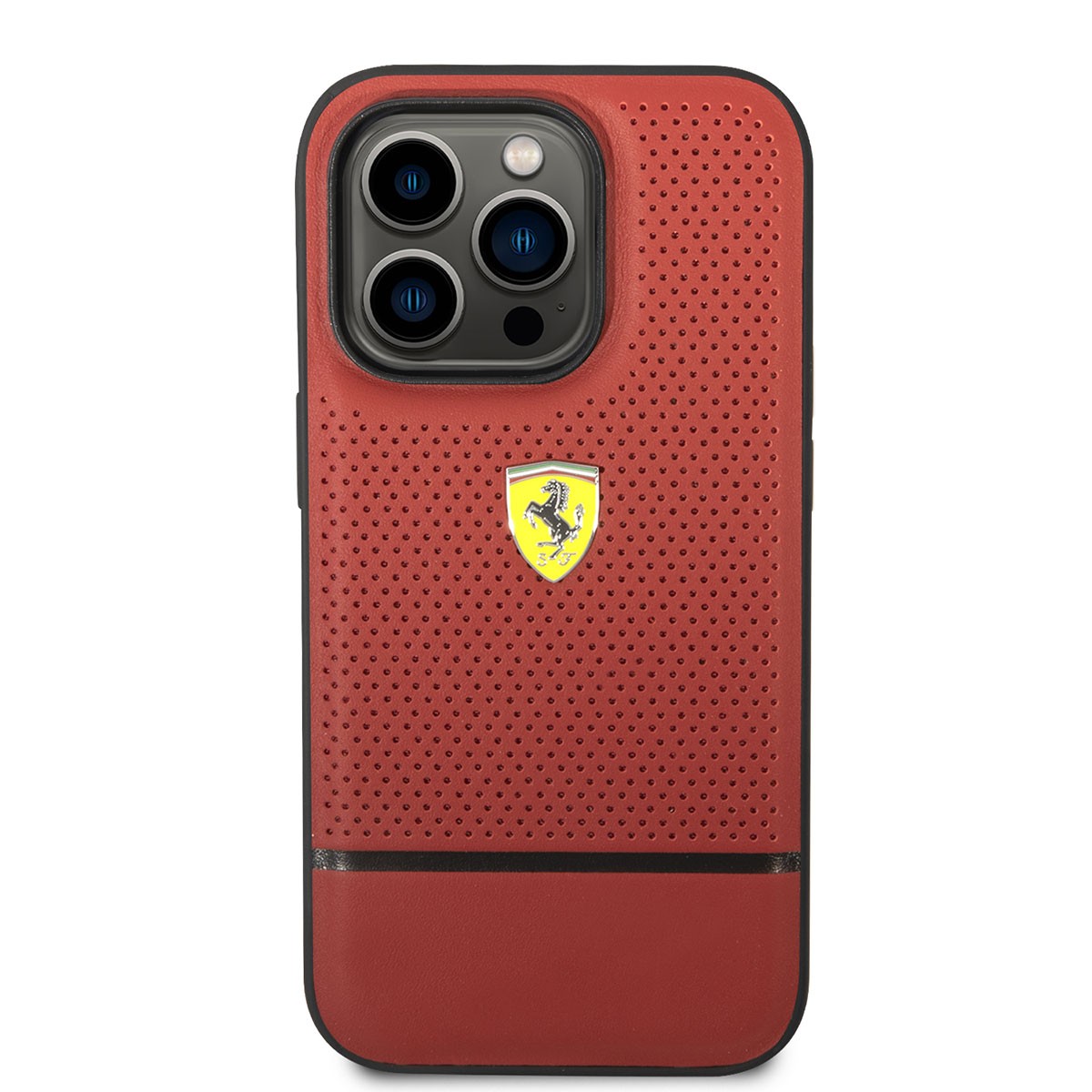 iPhone 14 Pro Max Kılıf Ferrari Orjinal Lisanslı Deri Delikli Ve Çizgili Dizayn Kılıf