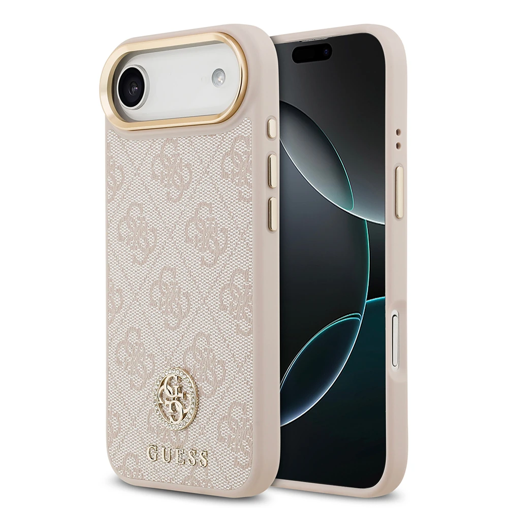 Apple iPhone 17 Air Kılıf Guess Orjinal Lisanslı M-safe Şarj Özellikli Gold Metal Kamera Çerçeveli Taşlı 4G Logolu Kapak