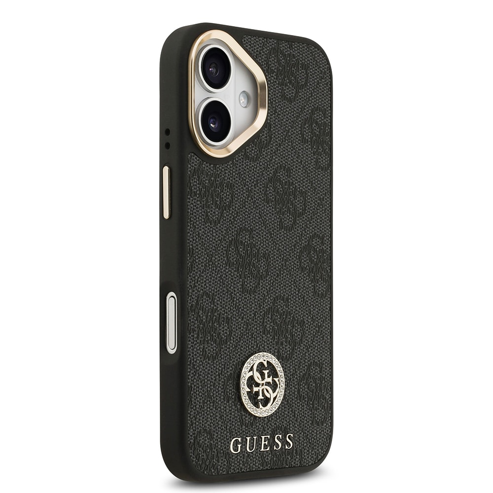 Apple iPhone 17 Kılıf Guess Orjinal Lisanslı M-safe Şarj Özellikli Gold Metal Kamera Çerçeveli Taşlı 4G Logolu Kapak