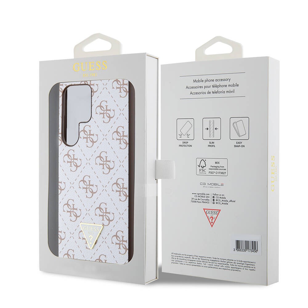 Galaxy S24 Ultra Kılıf Guess Orjinal Lisanslı PU Üçgen Logo 4G Desenli Kılıf