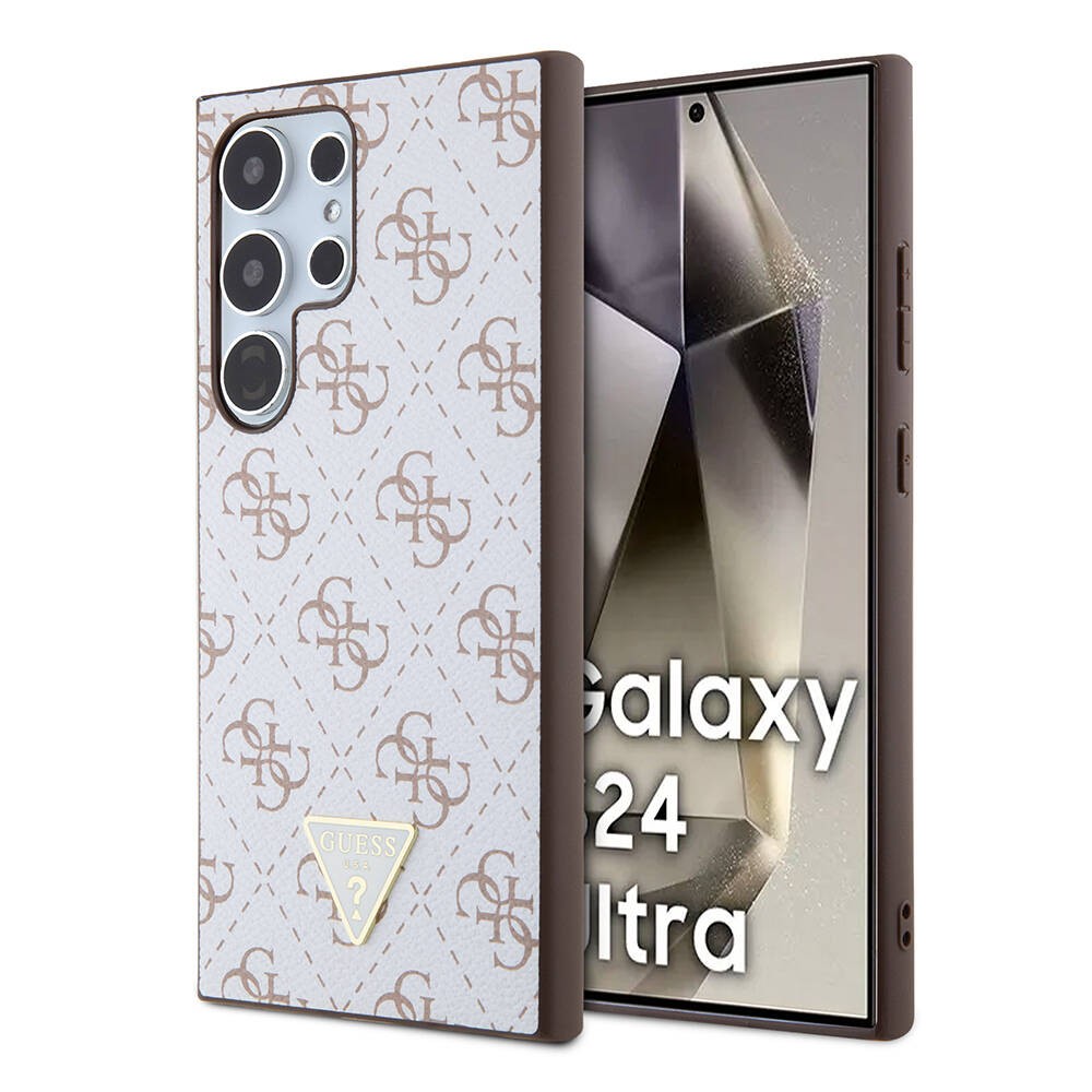 Galaxy S24 Ultra Kılıf Guess Orjinal Lisanslı PU Üçgen Logo 4G Desenli Kılıf