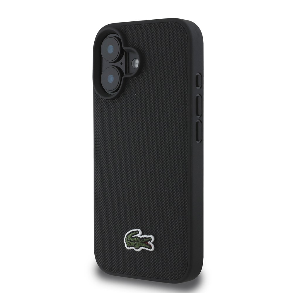 Apple iPhone 16 Kılıf Lacoste Orjinal Lisanslı PU Pike Desenli Arka Yüzey İkonik Timsah Dokuma Logolu Kapak + Type-C Kablo 1.5m