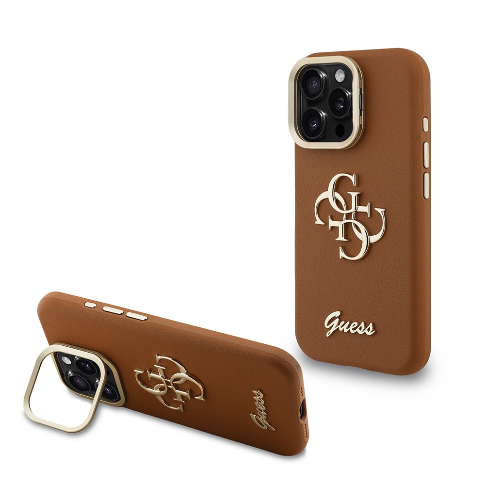 Apple iPhone 16 Pro Kılıf Guess Orjinal Lisanslı Grained Yazı Logolu Kamera Standlı Kapak