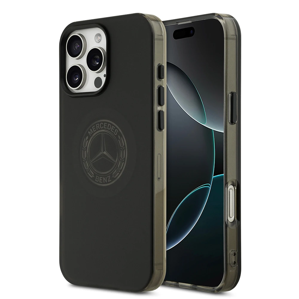 Apple iPhone 16 Pro Max Kılıf Mercedes Benz Orjinal Lisanslı M-safe Şarj Özellikli Buzlu PC Nostaljik Yıldız Dizayn Kapak