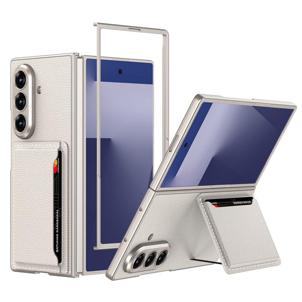 Galaxy Z Fold 7 Suni Deri Arka Yüzey Zore Kartlıklı Kıpta Silikon Kapak