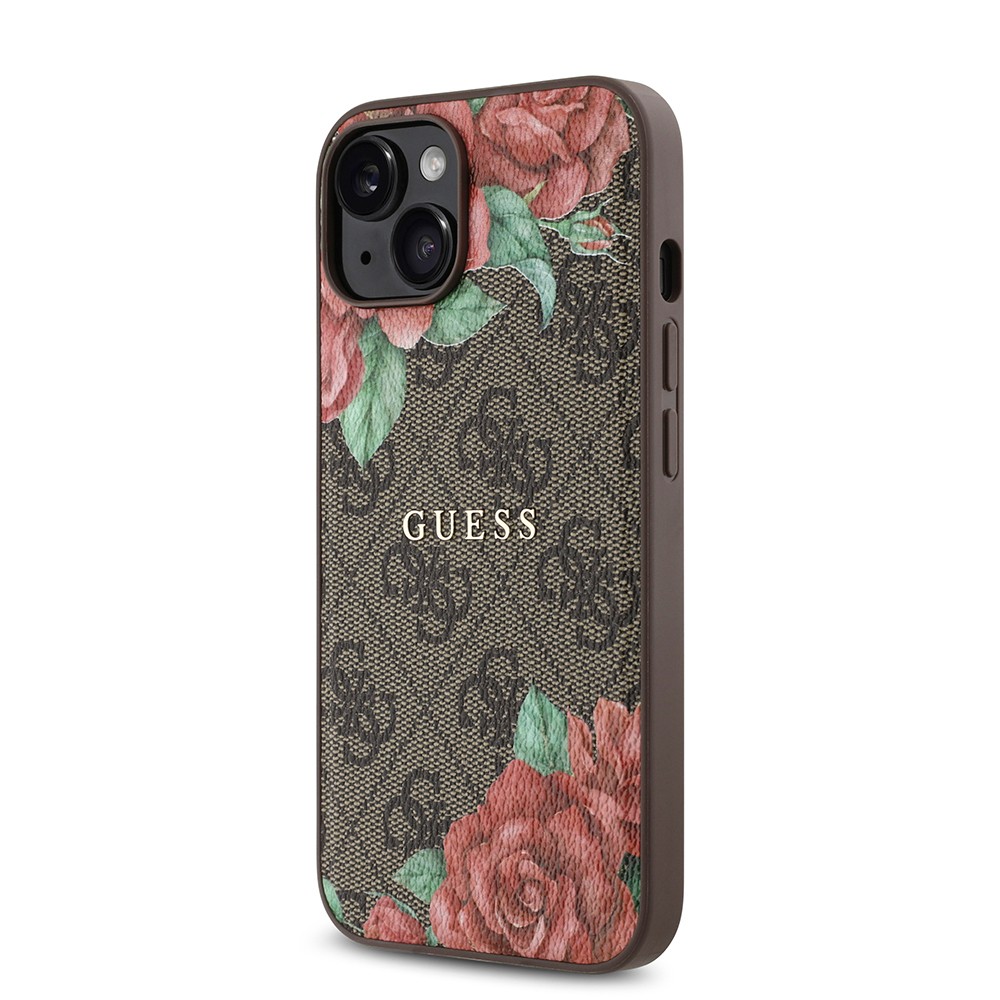 iPhone 14 Kılıf Guess Orjinal Lisanslı Magsafe Şarj Özellikli Gül Baskılı 4G Desenli Yazı Logolu Kılıf