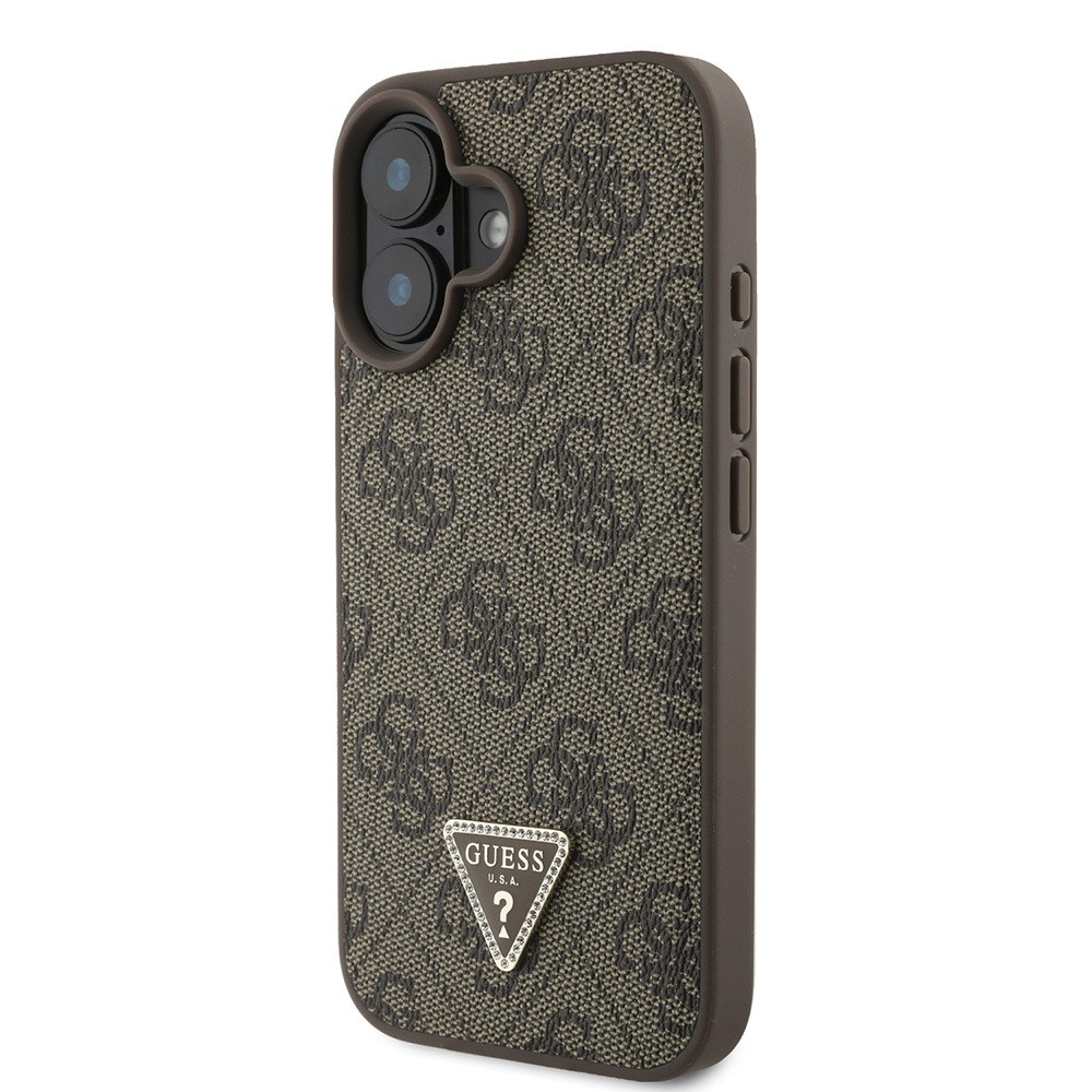 Apple iPhone 16 Kılıf Guess Orjinal Lisanslı PU Deri Taşlı Üçgen Logo 4G Desenli Strass Kapak