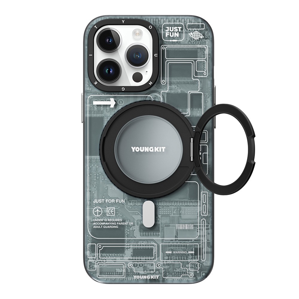 iPhone 14 Pro Kılıf Magsafe Şarj Özellikli Youngkit 360° Standlı Technology Serisi Kılıf