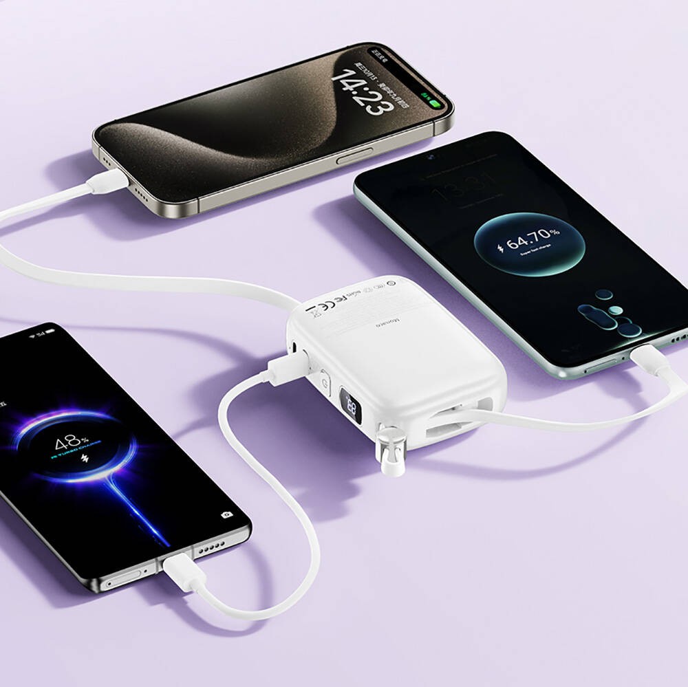 Wiwu Wi-P042 Monaco Serisi Lightning ve Type-C Kablolu Dijital LED Göstergeli Askılı Powerbank 10000mAh