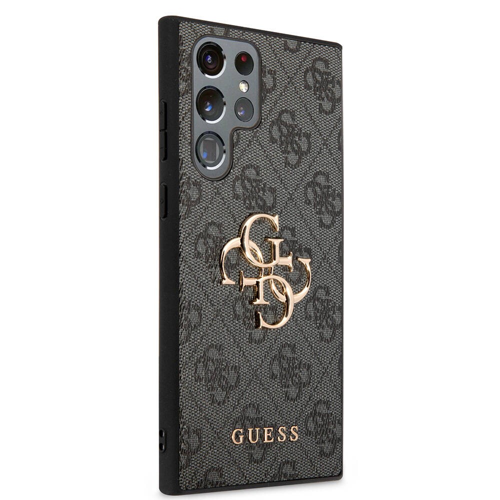 Galaxy S24 Ultra Kılıf Guess Orjinal Lisanslı PU Deri Yazı ve 4G Metal Logolu Desenli Kılıf