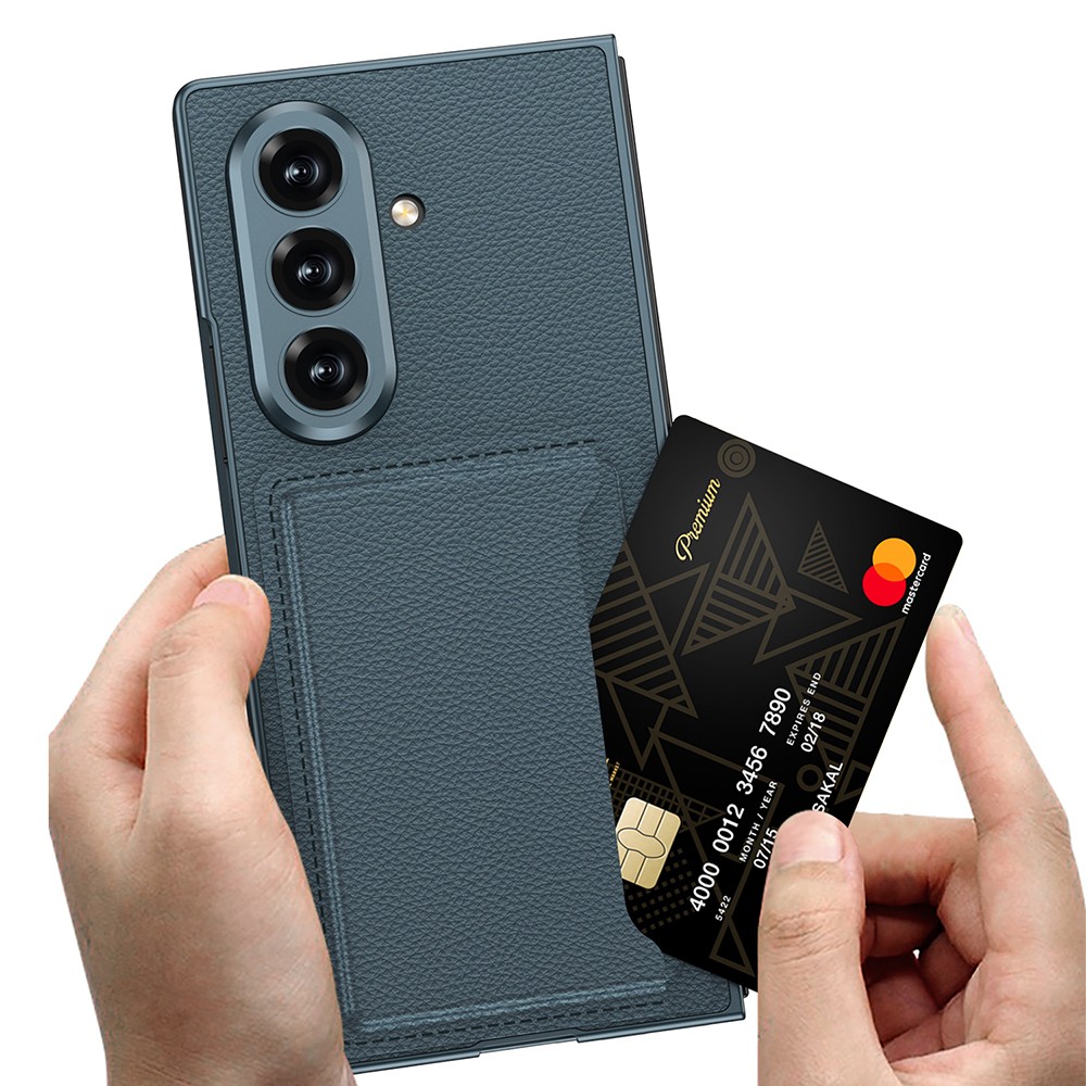 Galaxy Z Fold 7 Suni Deri Arka Yüzey Zore Kartlıklı Kıpta Silikon Kapak