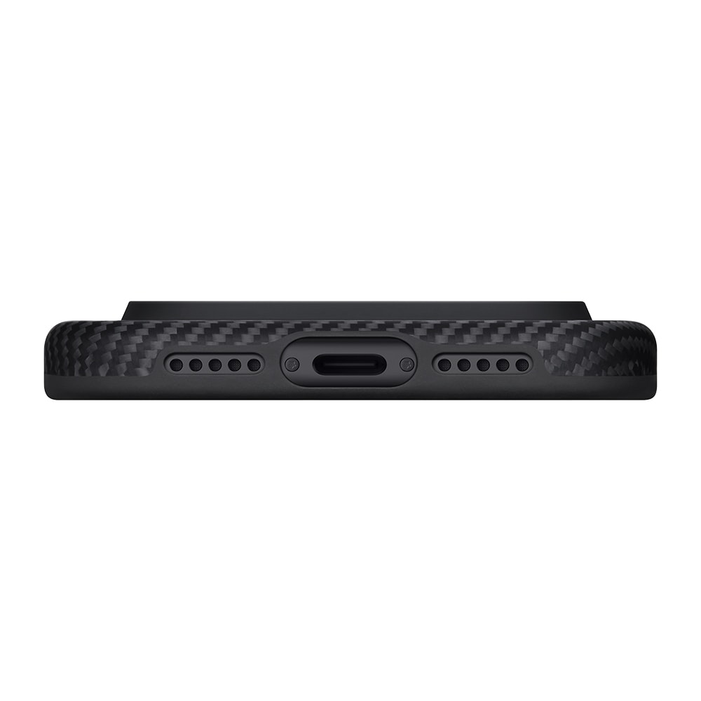 Apple iPhone 17 Pro Kılıf M-safe Şarj Özellikli Aramid Fiber Pitaka Military-Grade Classic Serisi Black-Grey Twill Kapak
