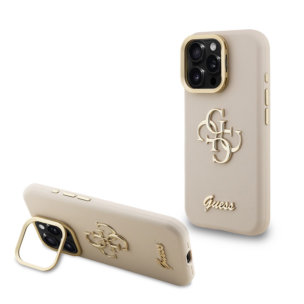 Apple iPhone 16 Pro Kılıf Guess Orjinal Lisanslı Grained Yazı Logolu Kamera Standlı Kapak