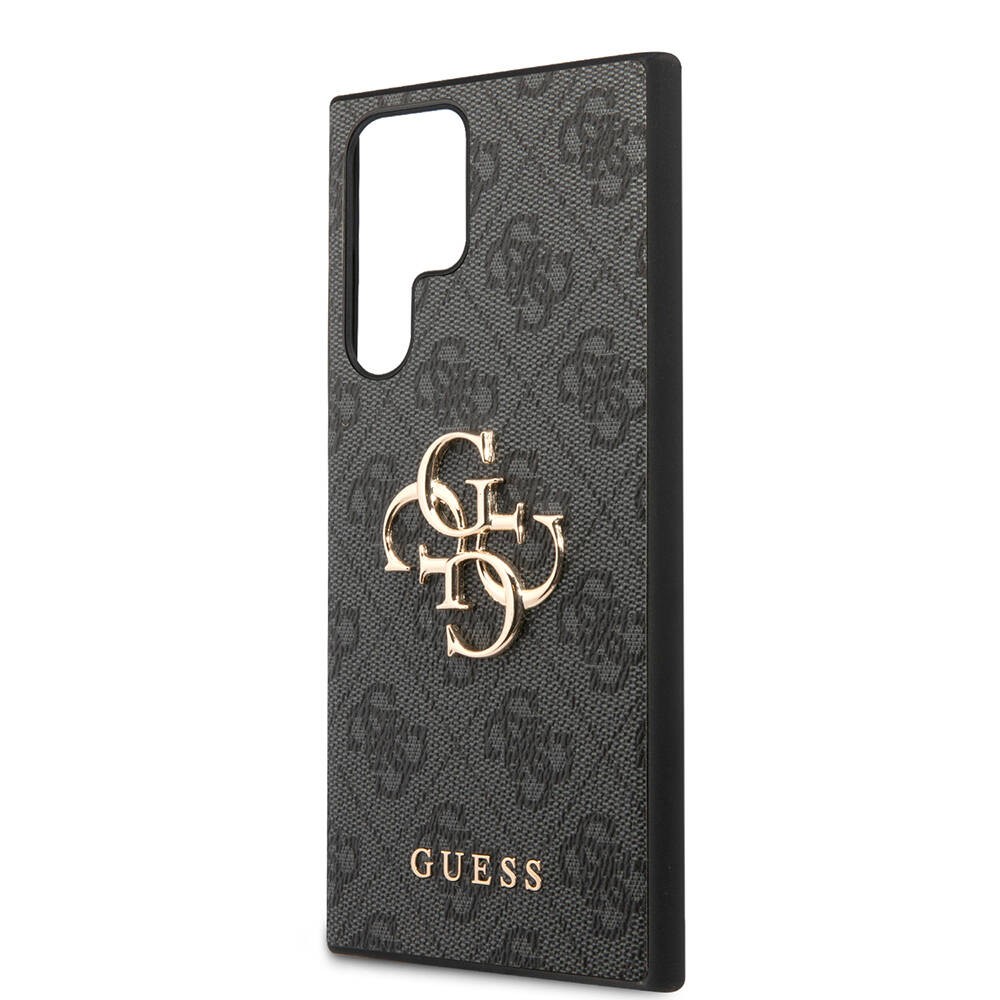 Galaxy S24 Ultra Kılıf Guess Orjinal Lisanslı PU Deri Yazı ve 4G Metal Logolu Desenli Kılıf
