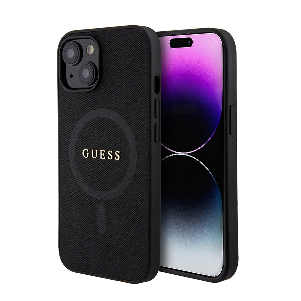 iPhone 14 Kılıf Guess Orjinal Lisanslı Magsafe Şarj Özellikli Yazı Logolu Saffiano Classic Kılıf
