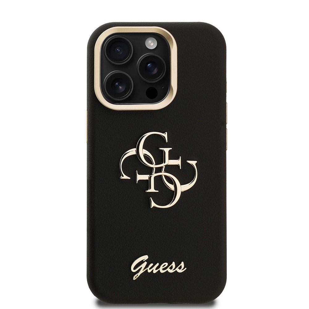 Apple iPhone 15 Pro Kılıf Guess Orjinal Lisanslı Grained Yazı Logolu Kamera Standlı Kapak
