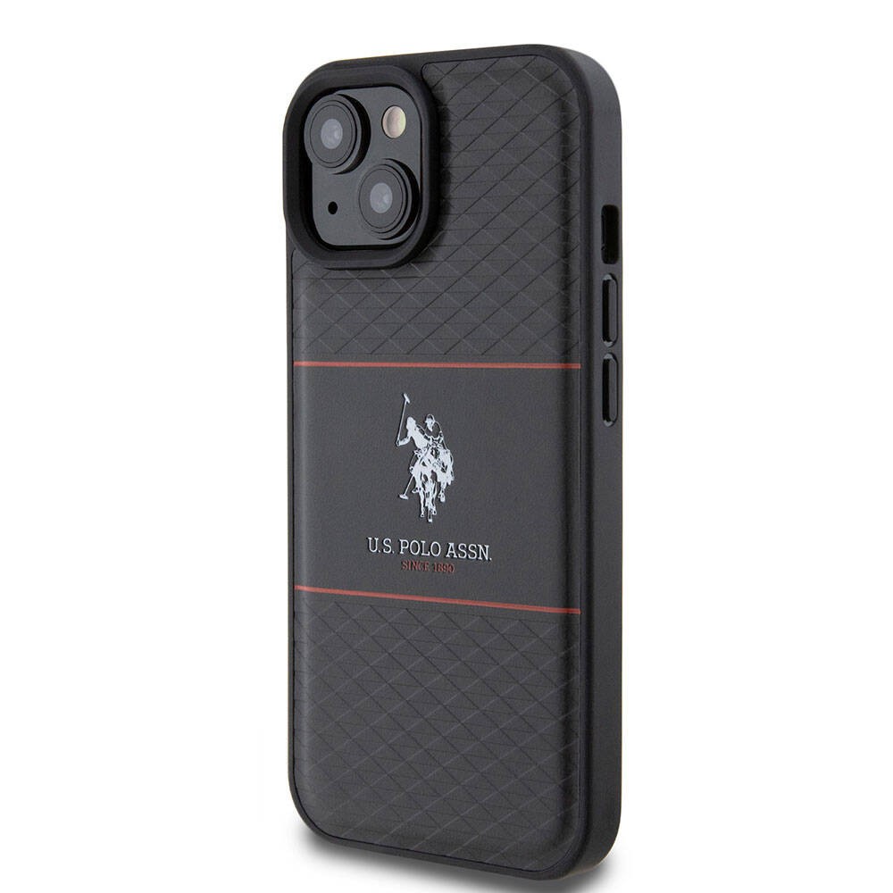 iPhone 15 Kılıf U.S. Polo Assn. Orjinal Lisanslı Deri Şeritli Logo Dizayn Kılıf