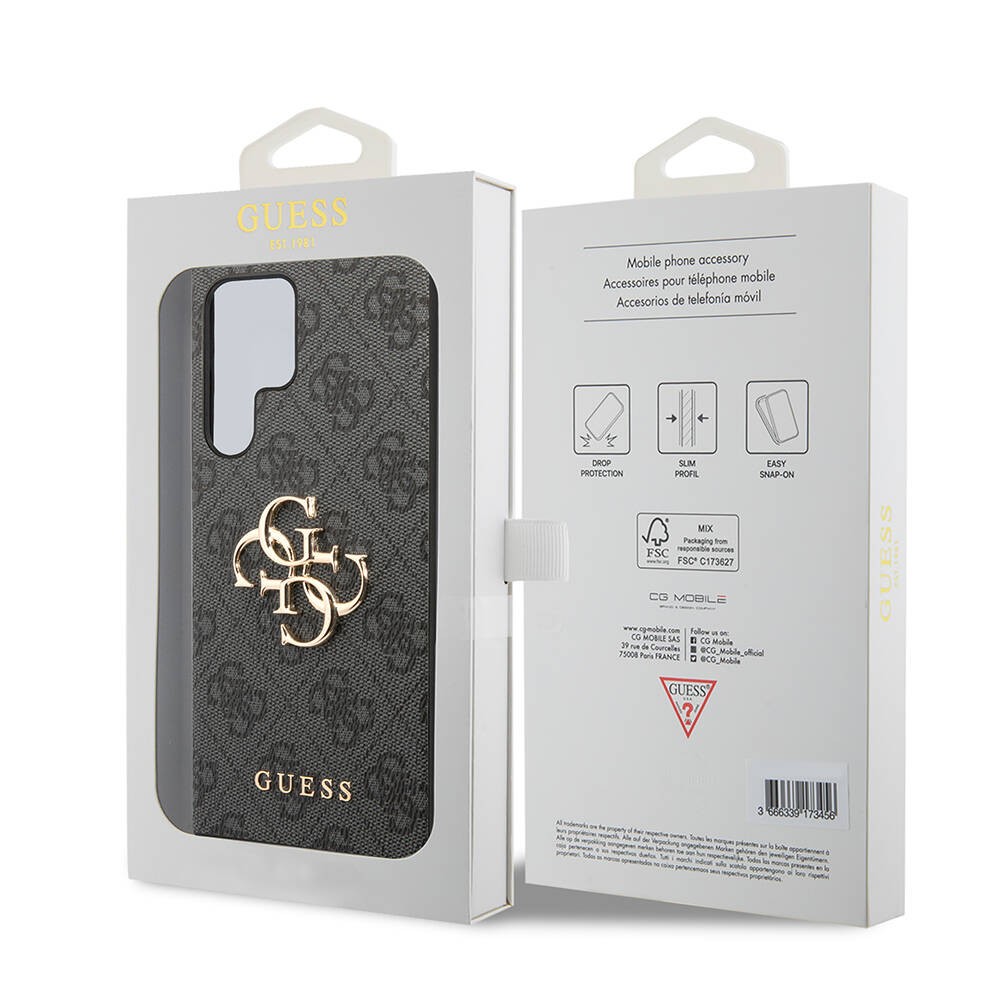 Galaxy S24 Ultra Kılıf Guess Orjinal Lisanslı PU Deri Yazı ve 4G Metal Logolu Desenli Kılıf