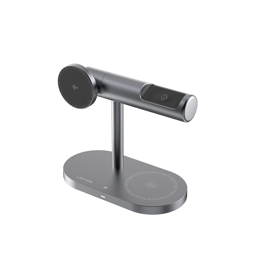 Lenyes PW319 Qi2 Şarj Teknolojili Ambiyans Işıklı Telefon&Akıllı Saat&Kulaklık 15W 3in1 Kablosuz Şarj Standı