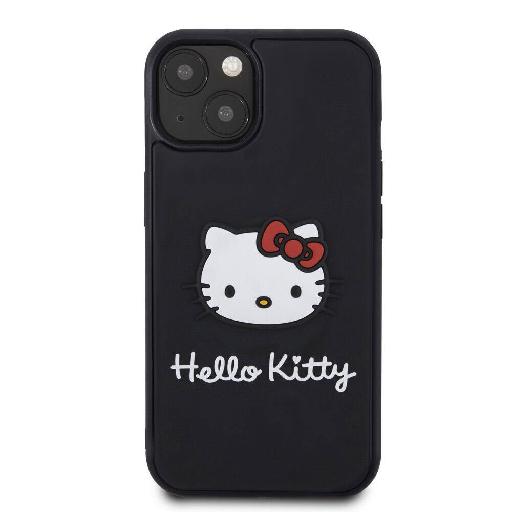 iPhone 15 Kılıf Hello Kitty Orjinal Lisanslı Yazı ve İkonik Logolu 3D Rubber Kitty Head Kılıf