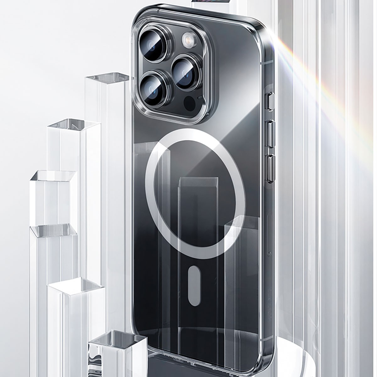 iPhone 15 Pro Max Kılıf Magsafe Şarj Özellikli Benks ​​​​​​Crystal Serisi Şeffaf Kılıf