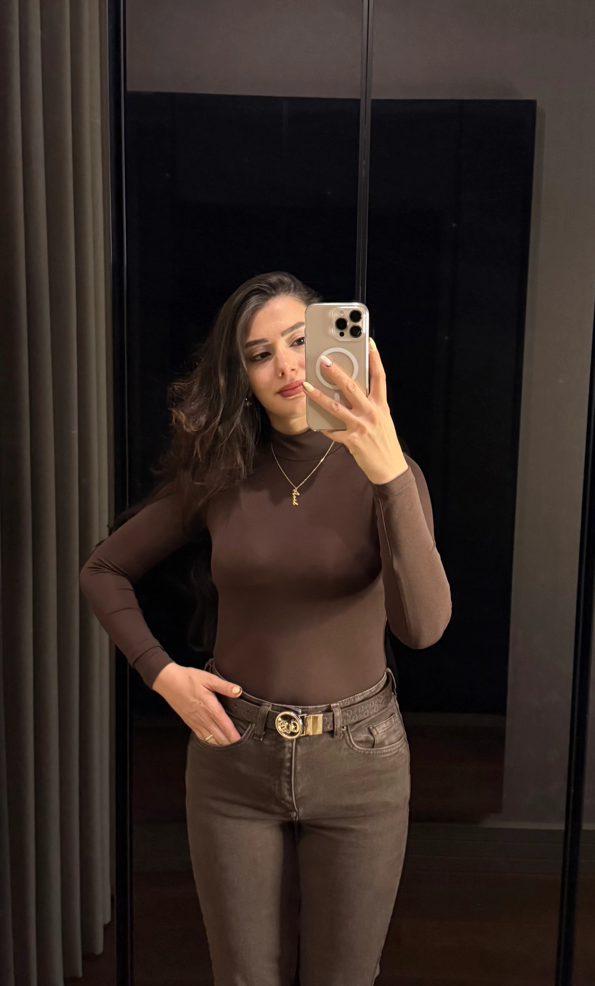 Slim Çıtçıtlı Body | Kahverengi 