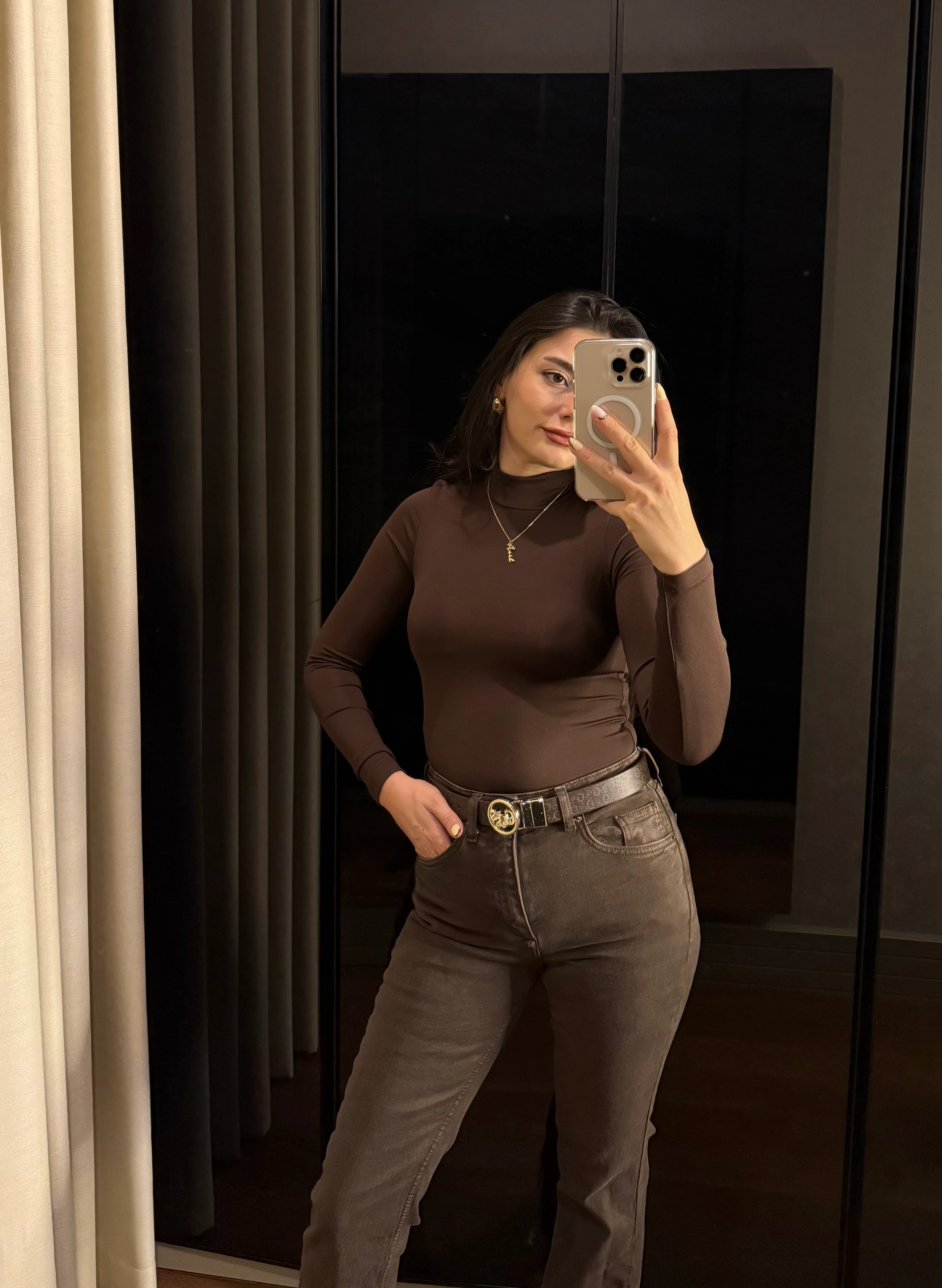 Slim Çıtçıtlı Body | Kahverengi 