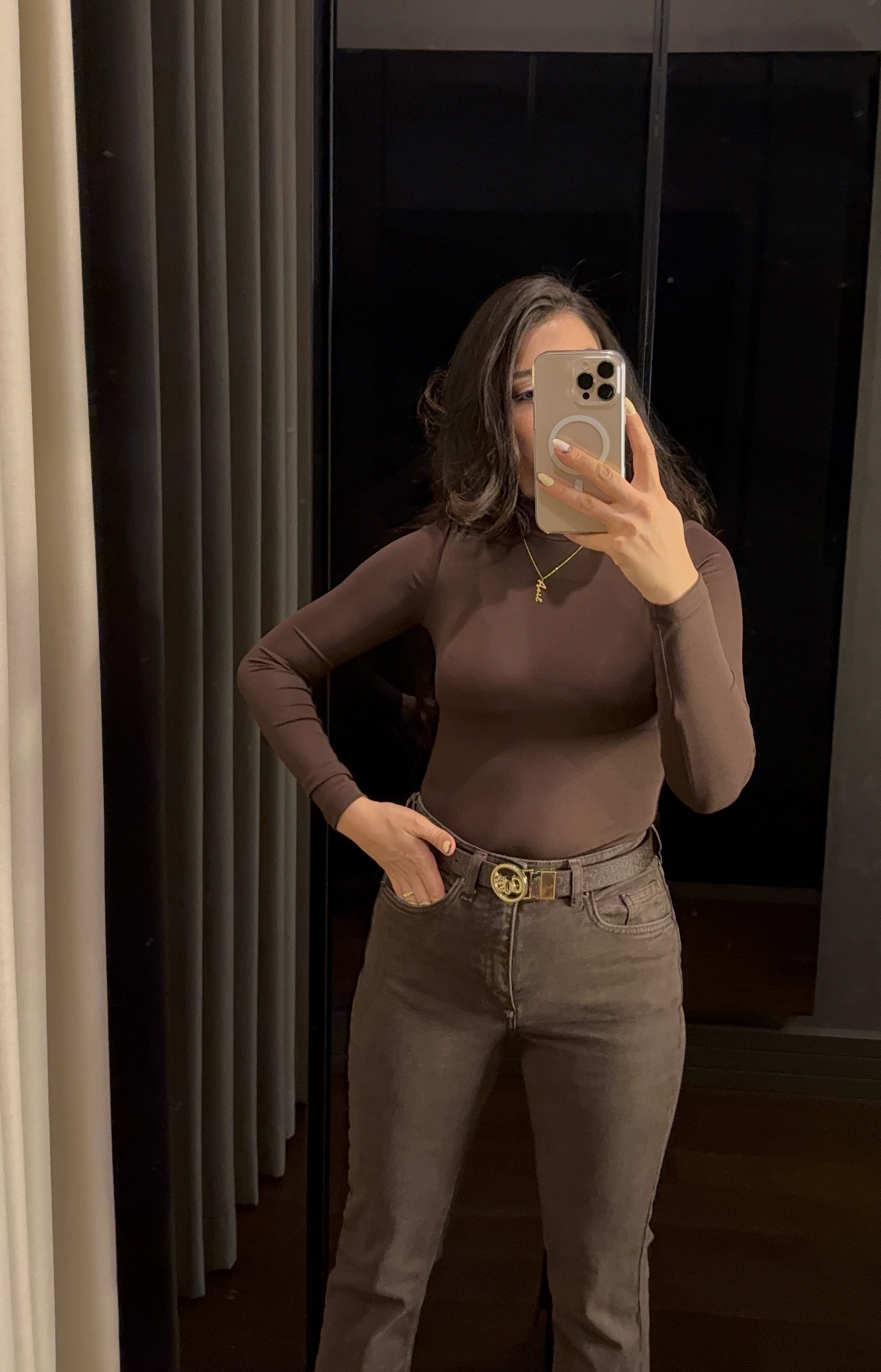 Slim Çıtçıtlı Body | Kahverengi 