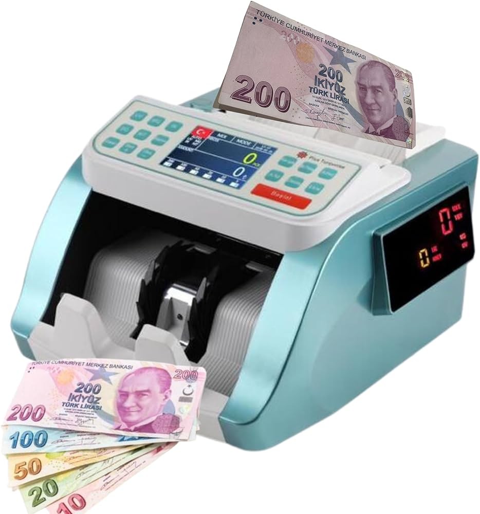 Plus Silver TL Dolar Euro Kağıt Para Sayma Makinesi - Turkuaz Renk