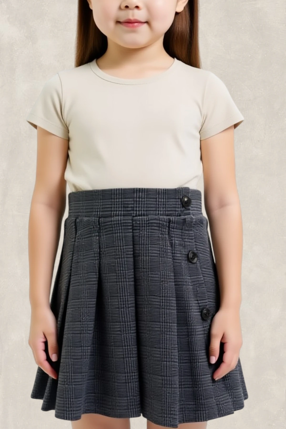 Antrasit, Jakarlı, Pileli Düğme Detaylı Etek