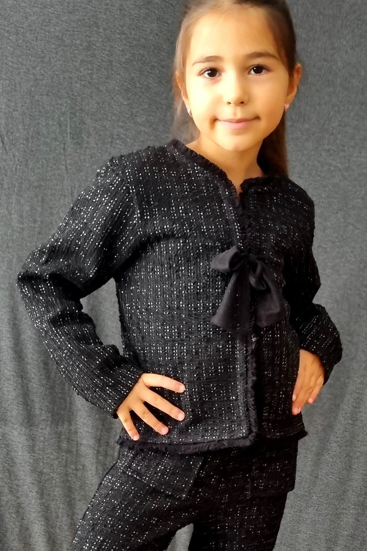 Lurex Dokulu Şifon Bağlamalı Ceket