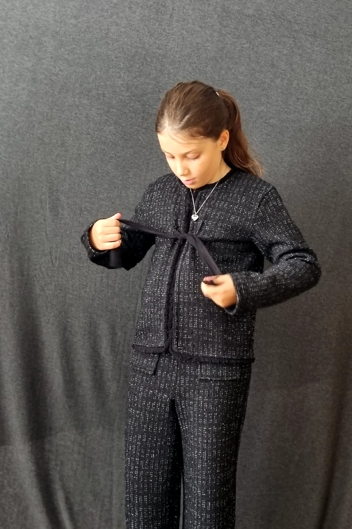 Lurex Dokulu Şifon Bağlamalı Ceket