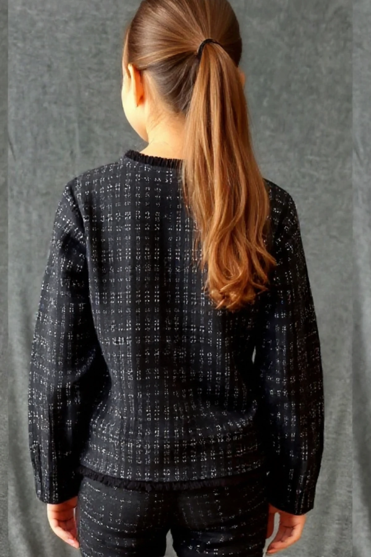 Lurex Dokulu Şifon Bağlamalı Ceket