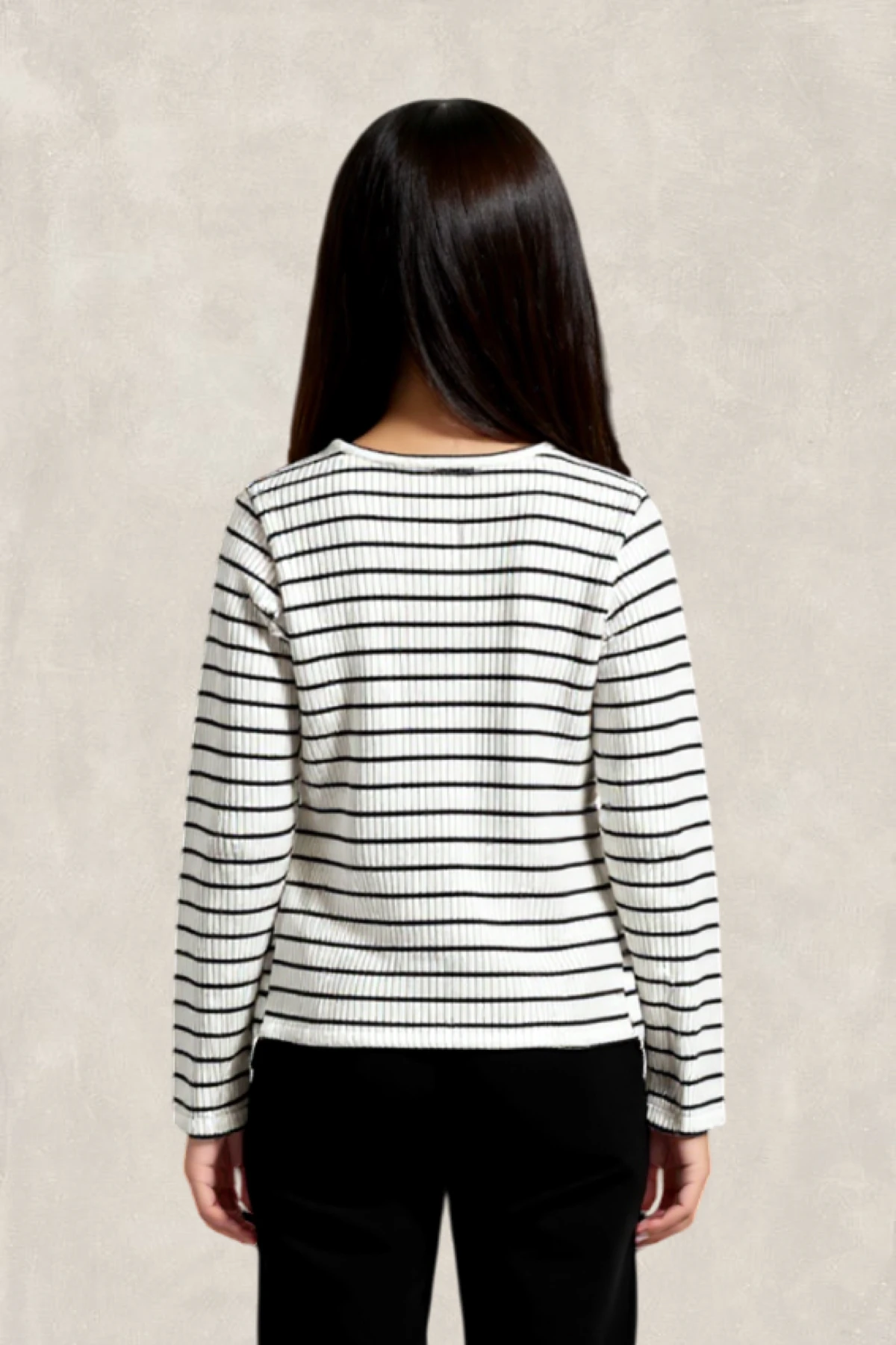 Çizgili, Uzun Kollu, Düğmeli Triko
