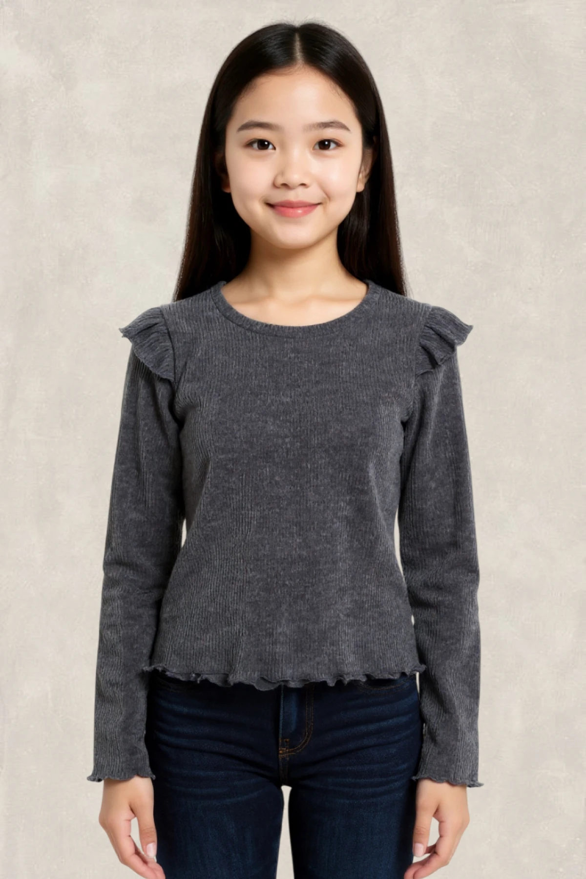 Kikka Basics-Omzu Fırfırlı Uzun Kollu T-shirt