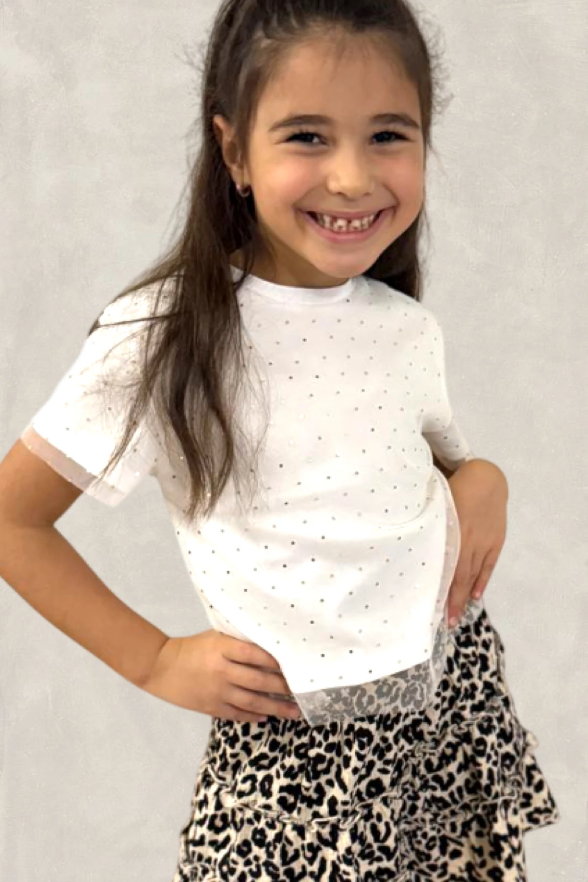 Altın Varak Baskılı Tüllü T-Shirt