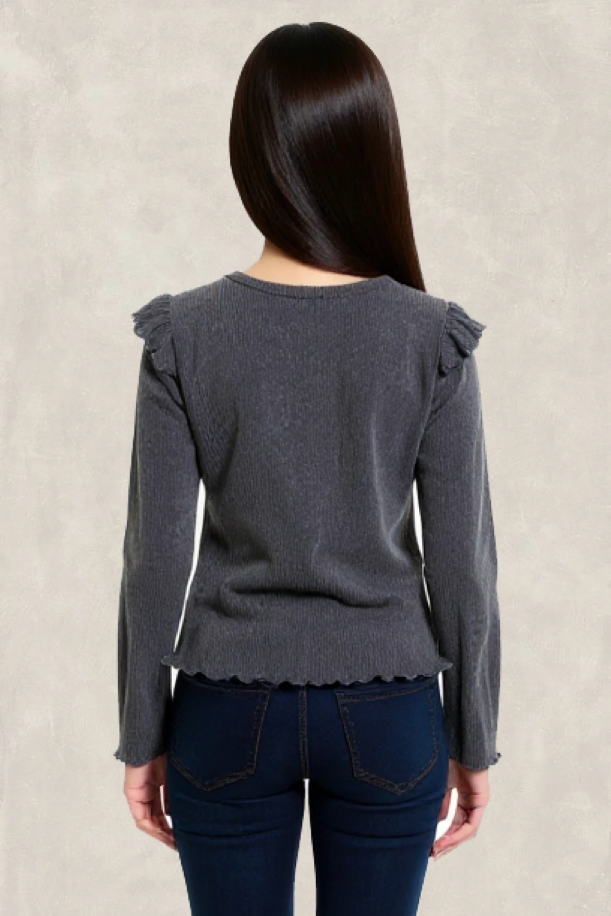 Kikka Basics-Omzu Fırfırlı Uzun Kollu T-shirt